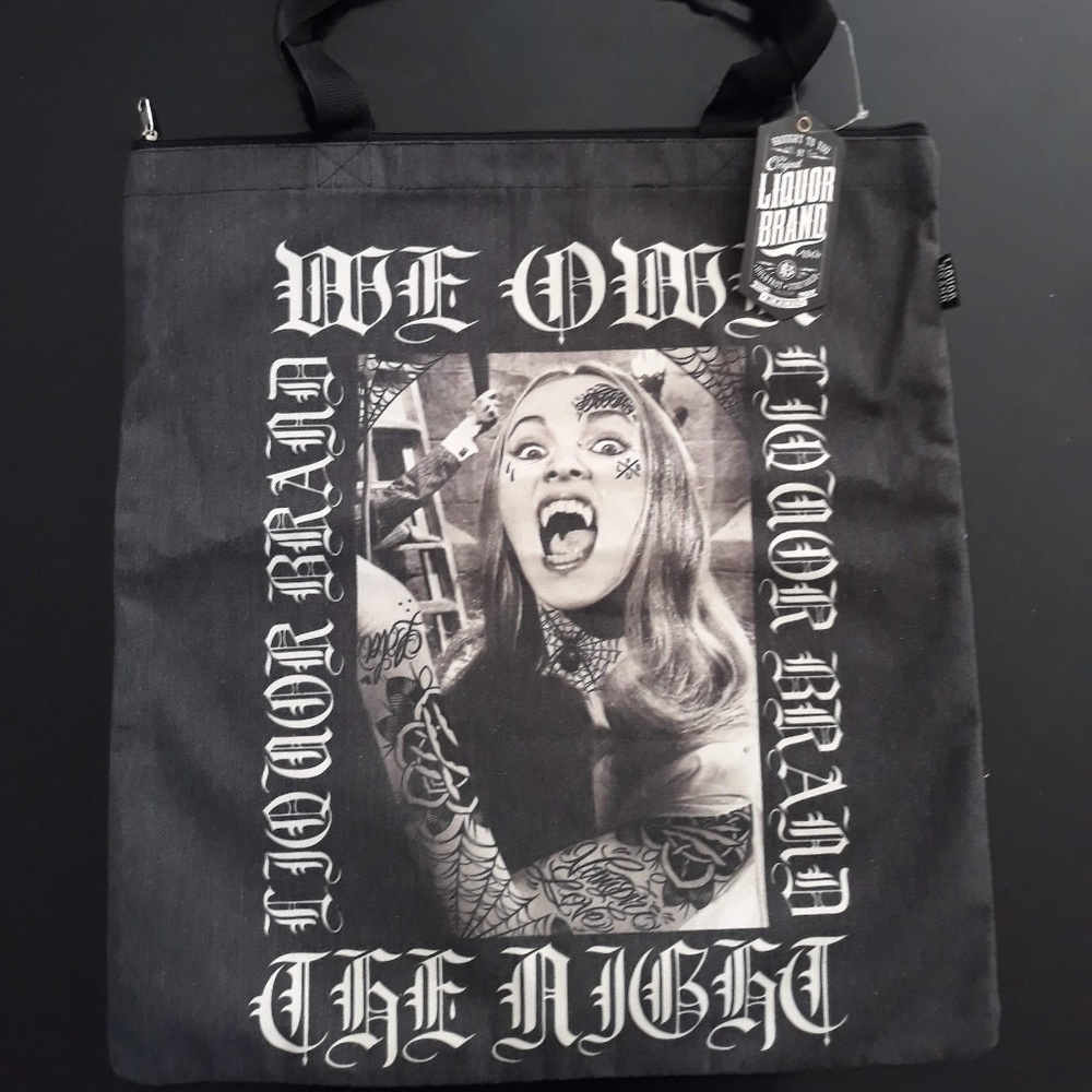 Liquor Brand We Own print zip canvas tote bag